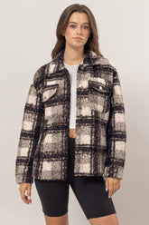 Plaid Button Up Boucle Jacket HYFVE Black S